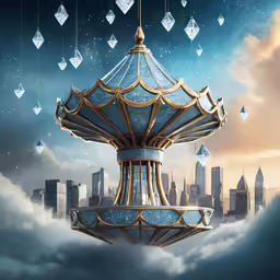 a carnival in the sky surrounded by diamonds