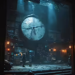 a room with two large clocks on it
