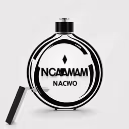 a bottle with a black and white label next to it