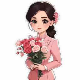 a girl with flowers in her hand