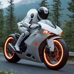 a person in white outfit riding a motorcycle on the street