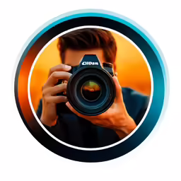 a man holding a camera looking into the mirror