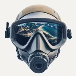 a gas mask is seen against a white background