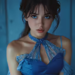 the blue eyes of the beautiful girl are really prominent