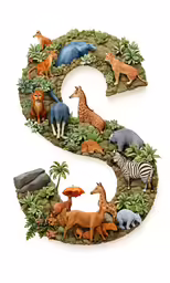 a sculpture of a letter shaped like a number with animals