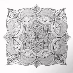 an abstract black and white drawing of leaves