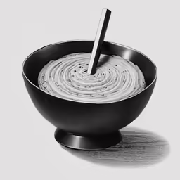 a black bowl with an eating utensil in it
