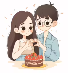 two people standing over a cake and touching hands