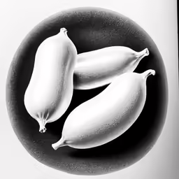 three bananas sit on top of a black plate