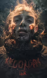 a portrait of a man with long hair and makeup on