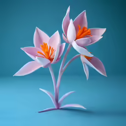 two flowers on a blue surface on a blue background