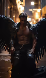a man with wings sitting on the ground