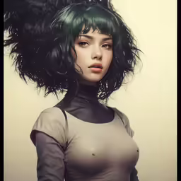 a woman with green hair and black makeup