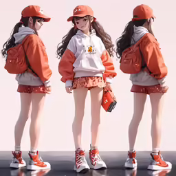 four girls wearing baseball uniforms, standing in front of a pink background