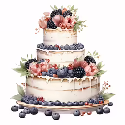 an illustration of a three tier cake covered in blueberries