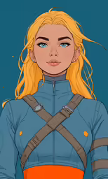 a girl wearing a blue uniform with blonde hair