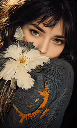 a close up of a person holding a flower