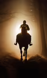 silhouette of a man riding on the back of a horse