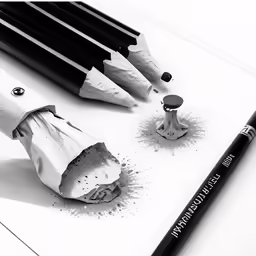 pencils and inkling paper on a white sheet