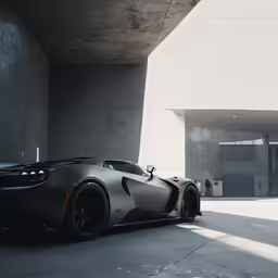a black sports car parked in a parking garage