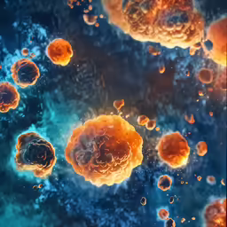 many orange bubbles floating in the water
