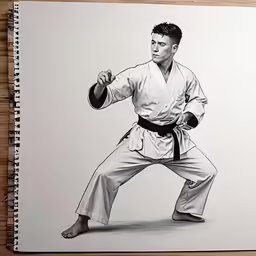 this sketch depicts a karate player posing for a picture