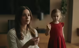 a woman and young girl are standing in the dark