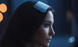 woman in dark room with bright lights and small hair clip