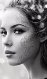 a woman with dots drawn on her face
