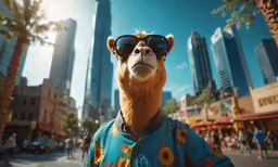 an animal wearing sunglasses poses for a camera