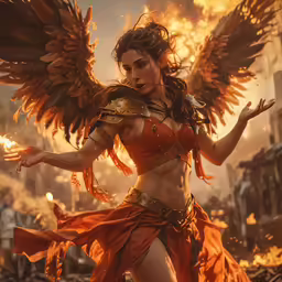 a woman in orange is dressed like an angel