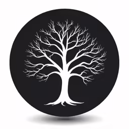 an abstract tree on a black circle with the shape of a heart