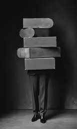 man holding stack of wood on head in black and white