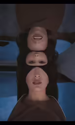 the young woman with the smile has four different facial expressions