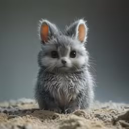 an adorable little grey kitten with some orange ears