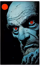 a painting with an evil face and a red eyes