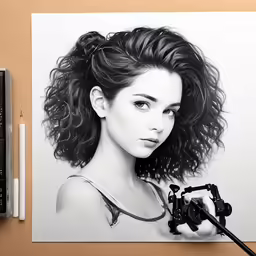a drawing of a woman holding a camera