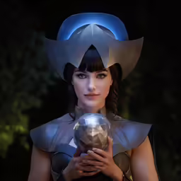 a girl wearing a helmet and a metal object