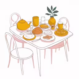 a cartoon drawing of a table set for a tea party