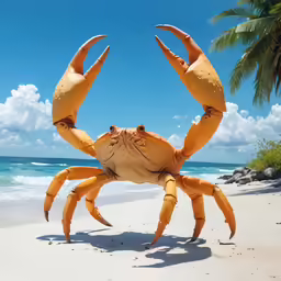 crab is looking straight up with the head raised