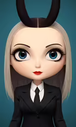 a doll with horns on her head in a business suit