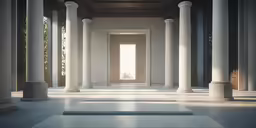 some columns are lined up by an open window