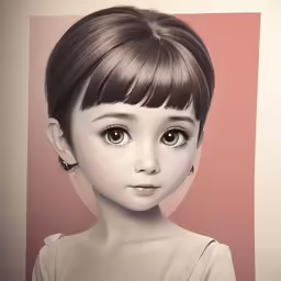 an art print of a little girl wearing a short black dress