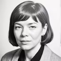 a woman in a suit looking away from the camera
