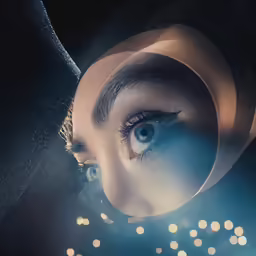 the image of an eye is shown through a magnifier