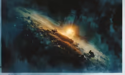 an abstract painting of a sunset over the edge of a mountain
