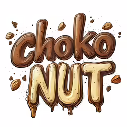 chocolate text with nuts for a postcard or sticker