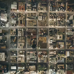 a wall full of many shelves of different items