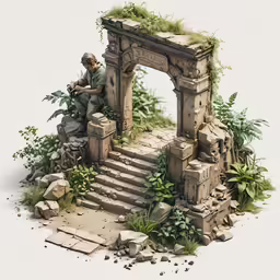 a statue of a man sitting on top of rocks