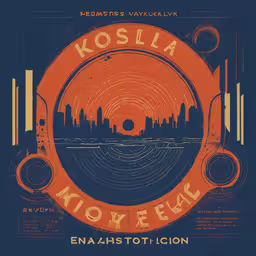 kosla and the klowes - evan4 hstotion,a very old style typogram on blue background